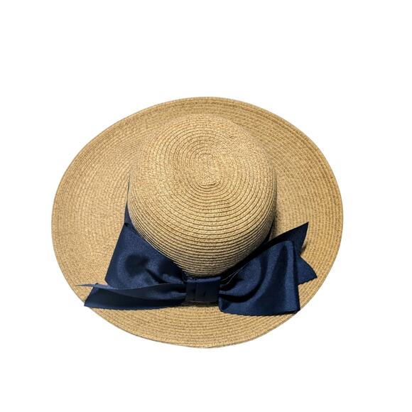 Toucan Collection New York Navy Bow Women\'s One Size Straw Sun Hat